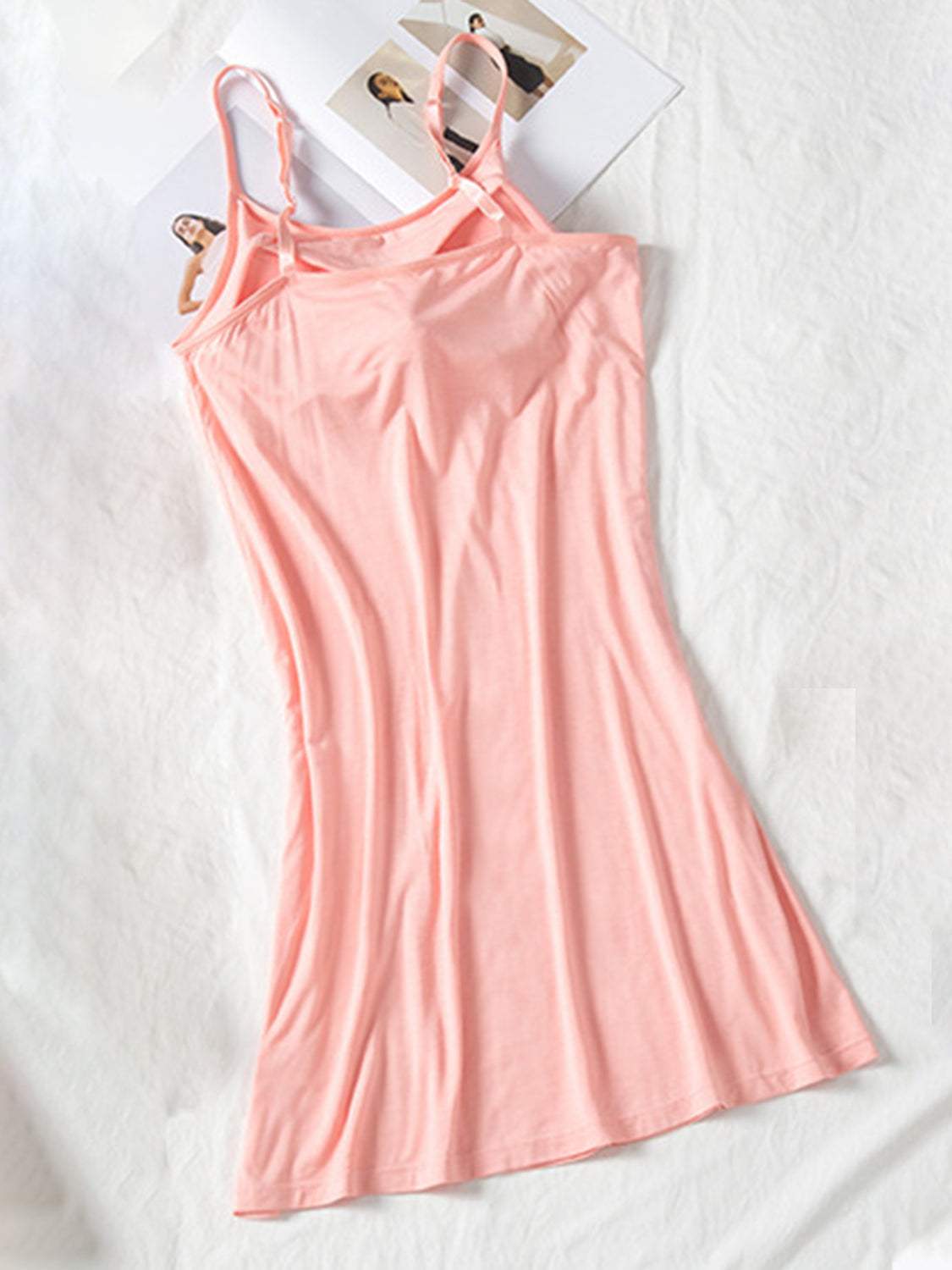 Round Neck Spaghetti Strap Cami Dress with Bra - Trendsi - Flyclothing LLC