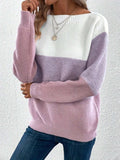 Color Block Boat Neck Sweater - Trendsi - Flyclothing LLC