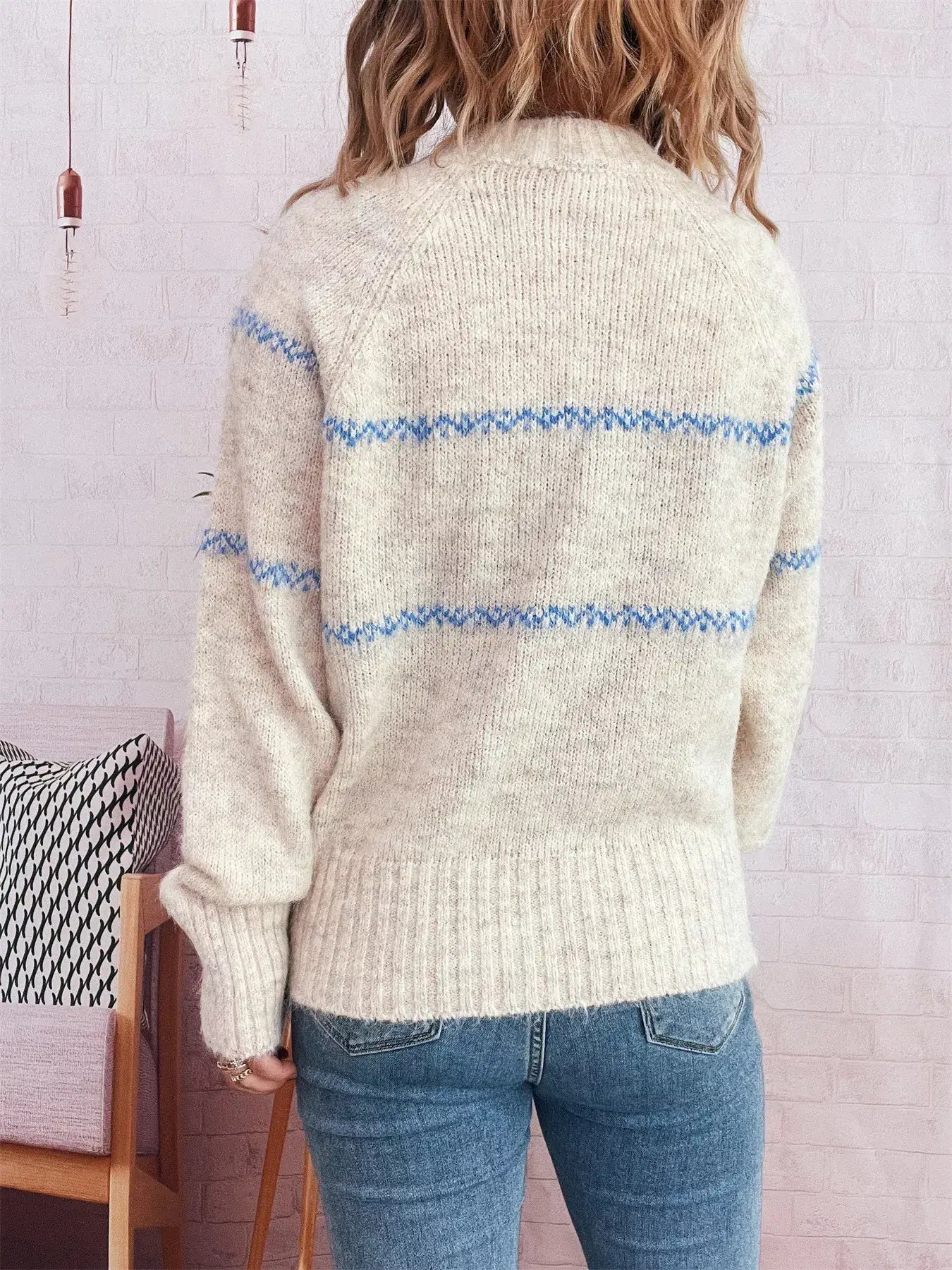 Ribbed Hem Flower Long Sleeve Sweater - Trendsi - Flyclothing LLC