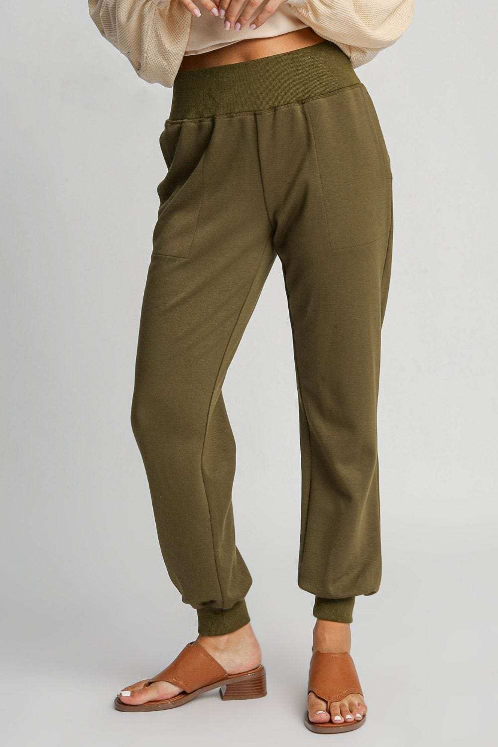 Umgee Full Size High Rise Elastic Waist Knit Joggers with Pockets Plus Size - Trendsi - Flyclothing LLC