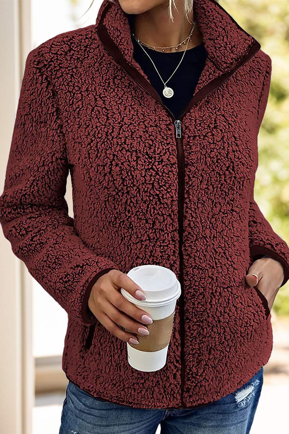 Pocketed Zip Up Turtleneck Jacket - Trendsi - Flyclothing LLC