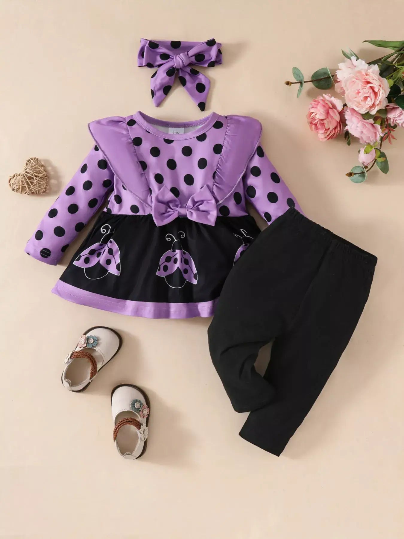 Children's Ruffled Top and Pants Set with Headband - Trendsi - Flyclothing LLC