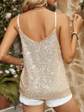 Sequin V-Neck Cami - Trendsi