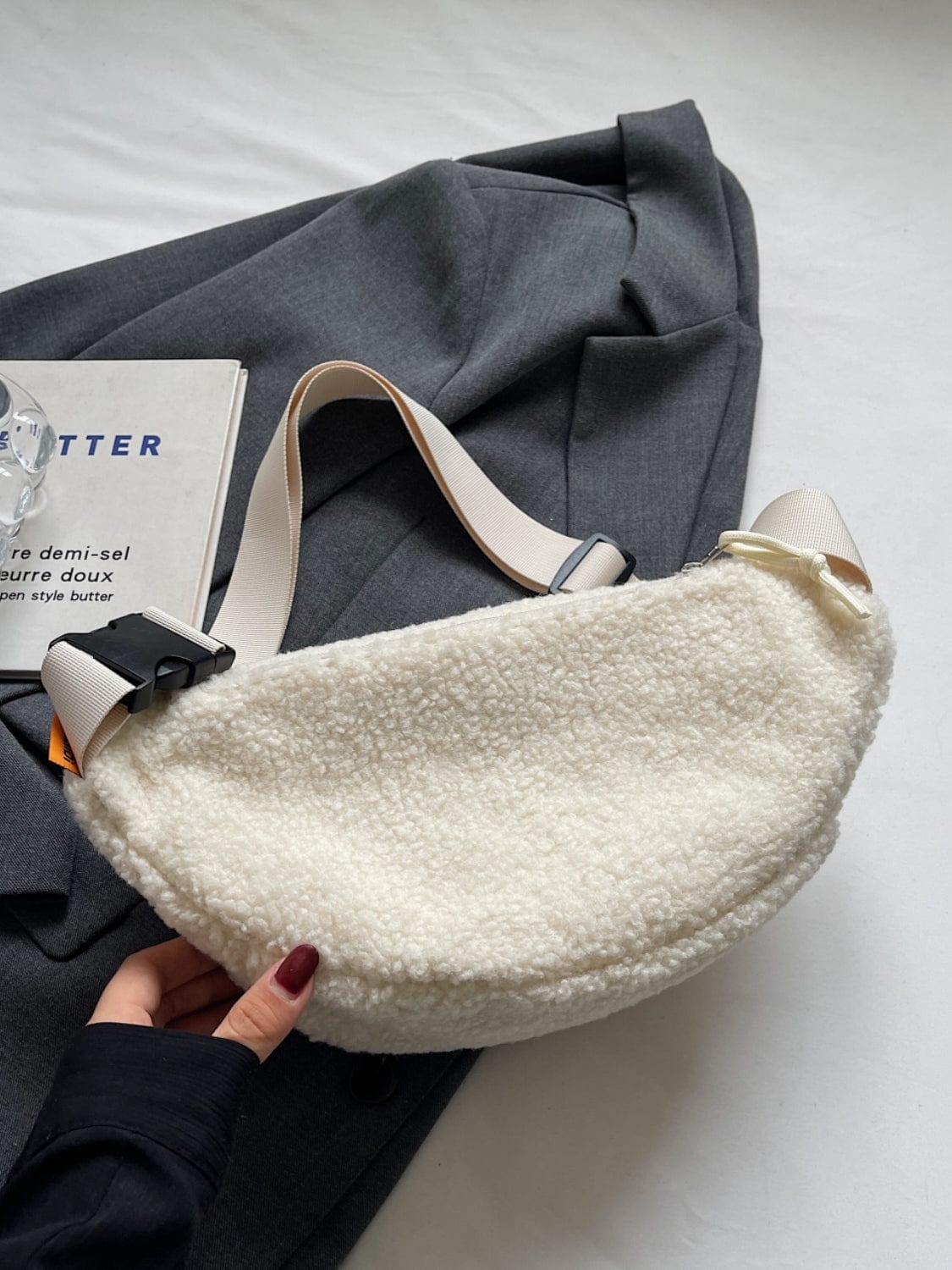 Sherpa Crossbody Bag with Adjustable Strap - Trendsi