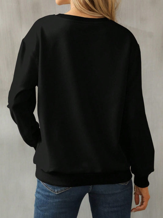 Cat Round Neck Long Sleeve Sweatshirt - Trendsi