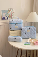 3 Piece Bow Quilted Cloth Storage Bag Set - Trendsi