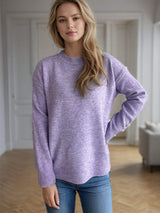 Round Neck Drop Shoulder Long Sleeve Sweater - Trendsi - Flyclothing LLC