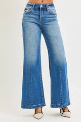 RISEN Full Size Mid Rise Wide Leg Jeans with Flared Look Plus Size - Trendsi - Flyclothing LLC