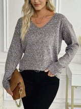 Casual V-Neck Drop Shoulder Sweater - Trendsi - Flyclothing LLC