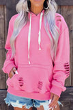 Distressed Drawstring Long Sleeve Hoodie - Trendsi - Flyclothing LLC