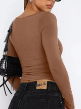 Long Sleeve Sweetheart Neck Crop T-Shirt - Trendsi - Flyclothing LLC