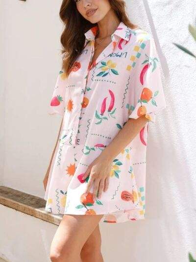 Printed Collared Neck Half Sleeve Romper - Trendsi - Flyclothing LLC