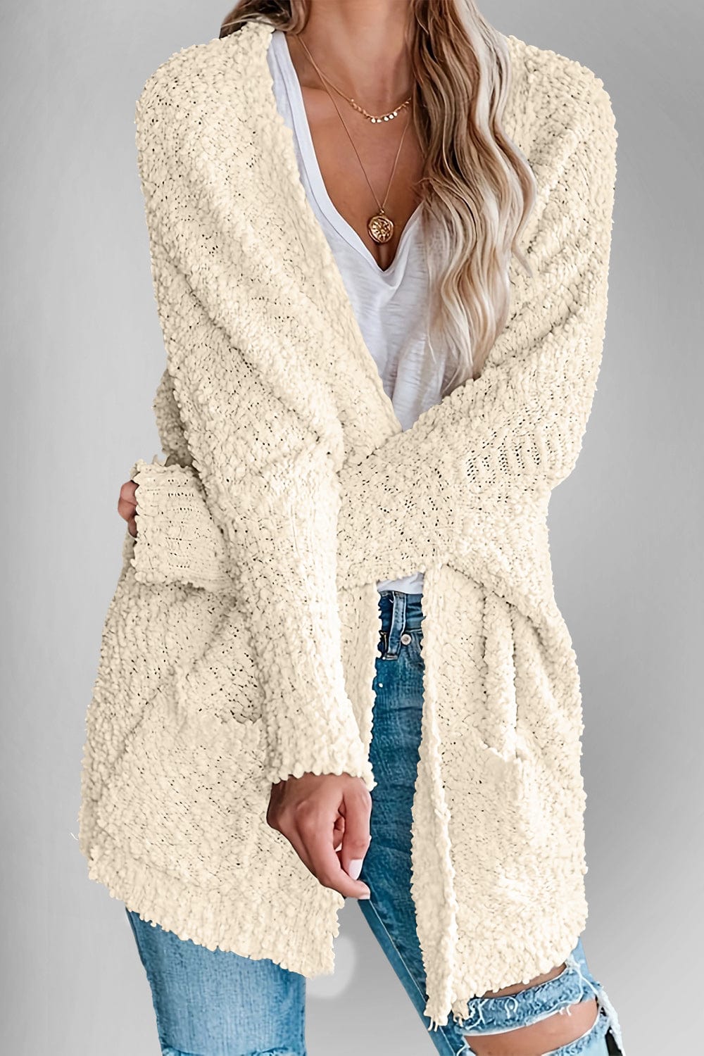 Double Take Pocketed Open Front Long Sleeve Cardigan - Trendsi