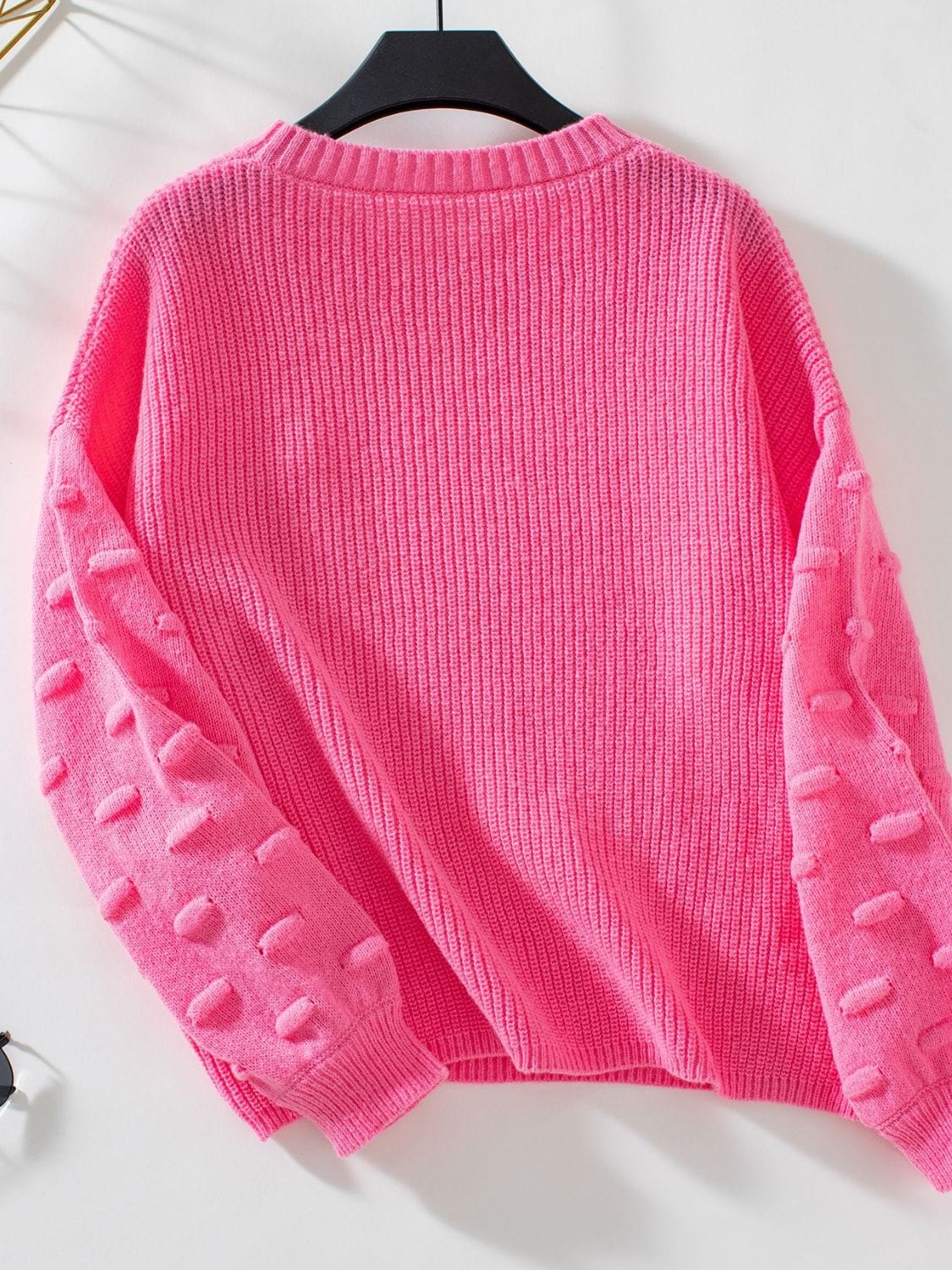 Round Neck Drop Shoulder Sweater - Trendsi
