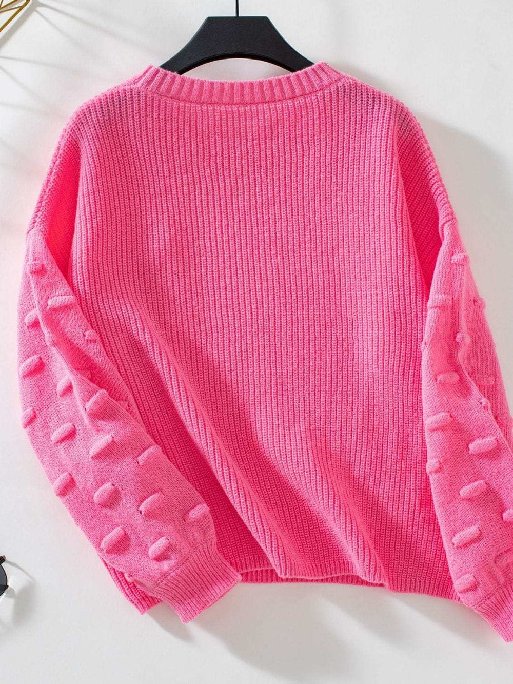 Round Neck Drop Shoulder Sweater - Trendsi - Flyclothing LLC