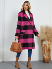 Plaid Double-Breasted Long Sleeve Coat - Trendsi