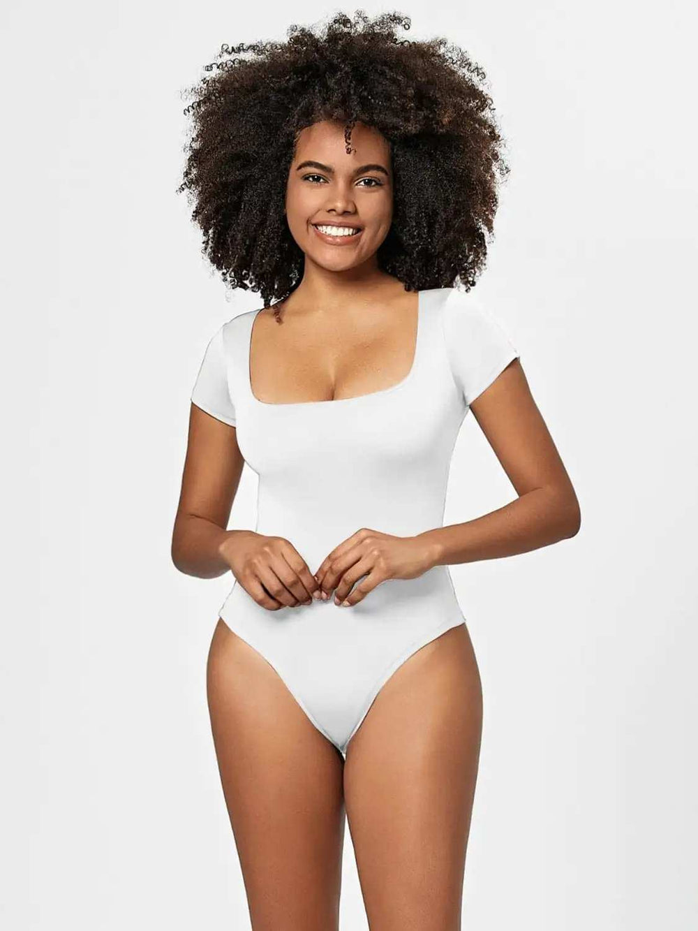 Full Size Square Neck Short Sleeve Bodysuit - Trendsi - Flyclothing LLC