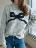 Bow Round Neck Long Sleeve Sweater - Trendsi - Flyclothing LLC