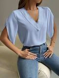 V-Neck Short Sleeve Blouse - Trendsi - Flyclothing LLC