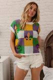 BiBi Sequin Embroidery Mardi Gras Checker Sweater Top - Trendsi - Flyclothing LLC
