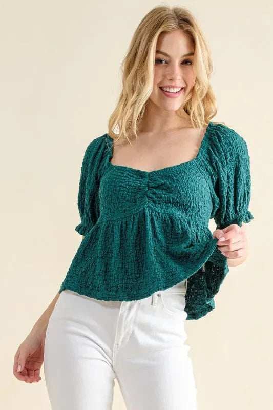 And The Why Lovely Textured and Smocked Top - Trendsi - Flyclothing LLC