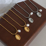 Titanium Steel Freshwater Pearl Pendant Necklace - Trendsi - Flyclothing LLC