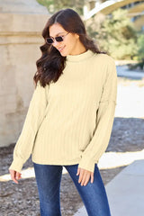 Basic Bae Full Size Ribbed Exposed Seam Mock Neck Knit Top - ShopBasicbae - Flyclothing LLC