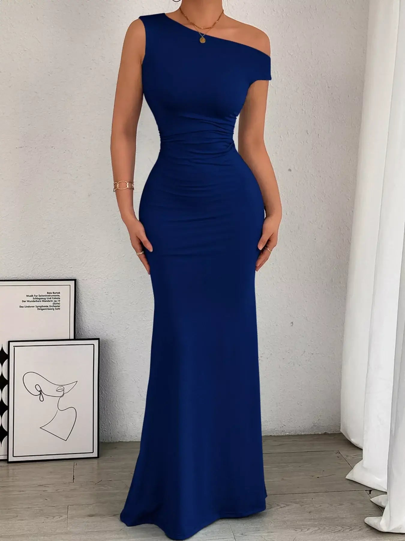 One-Shoulder Ruched Bodycon Maxi Dress - Trendsi - Flyclothing LLC