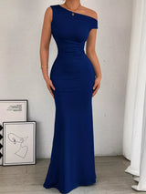 One-Shoulder Ruched Bodycon Maxi Dress - Trendsi - Flyclothing LLC