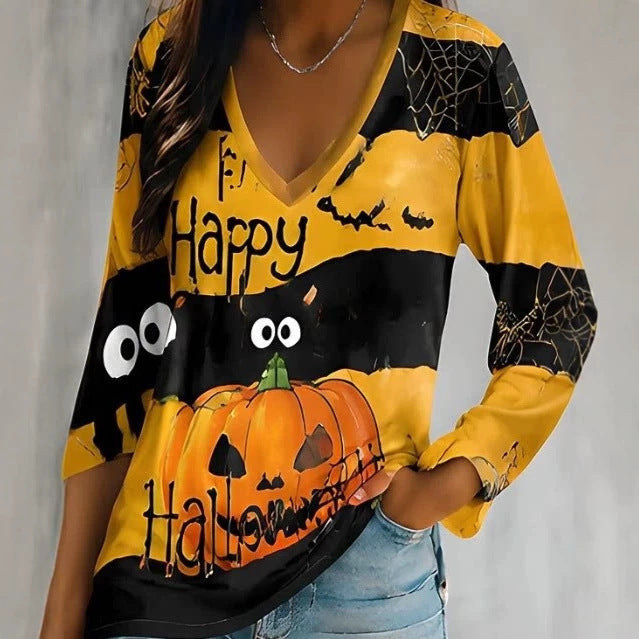 Women's Long-sleeve Crew-neck Halloween-print Hoodie