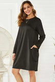 Pocketed Round Neck Long Sleeve Dress - Trendsi - Flyclothing LLC