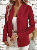 Solid Color Open Front Long Sleeve Cardigan - Trendsi