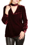 Cutout Long Sleeve Velvet Blouse - Trendsi - Flyclothing LLC