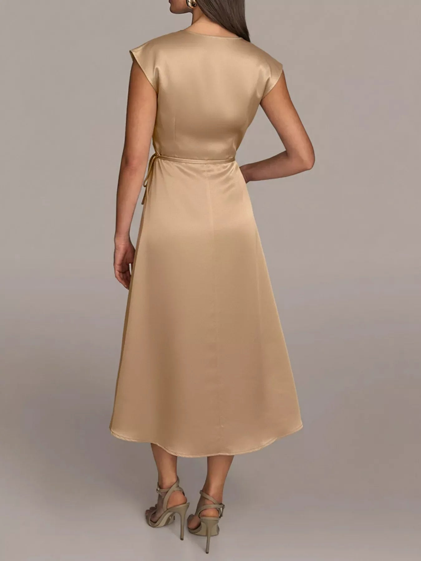 Satin Wrap Midi Dress with Pockets - Trendsi - Flyclothing LLC
