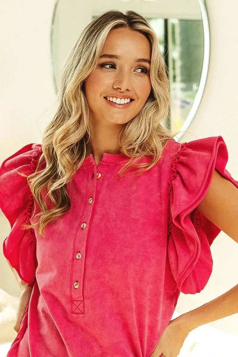 BiBi Mineral Washed Terry Top - Trendsi - Flyclothing LLC