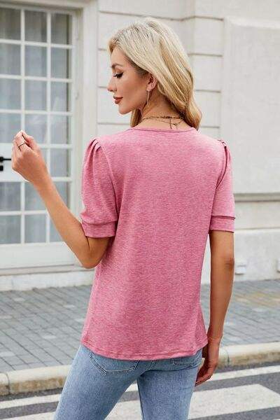 Round Neck Short Sleeve T-Shirt - Trendsi - Flyclothing LLC