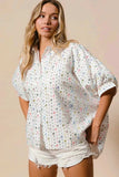 BiBi Sequin Striped Short Dolman Sleeve Blouse - Trendsi - Flyclothing LLC