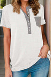 Full Size Half Button Short Sleeve T-Shirt - Trendsi - Flyclothing LLC