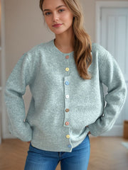 Button Down Long Sleeve Cardigan - Trendsi