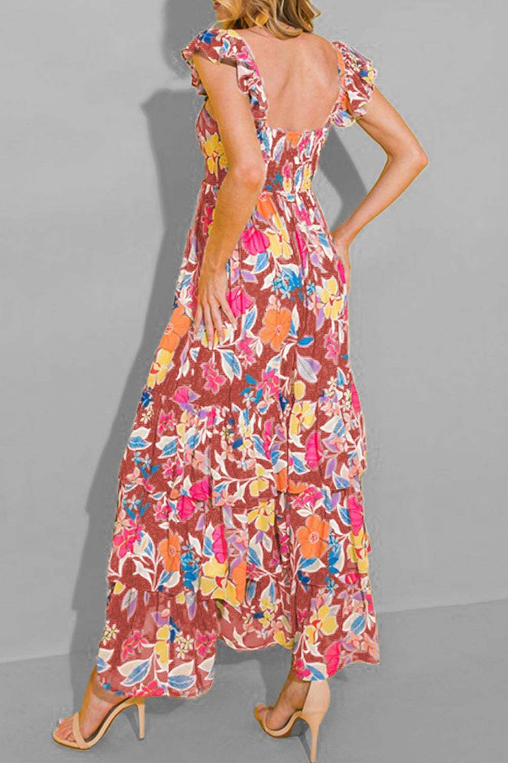 Tiered Ruffled Printed Sleeveless Dress - Trendsi - Flyclothing LLC