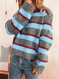 Striped Round Neck Long Sleeve Sweater - Trendsi - Flyclothing LLC