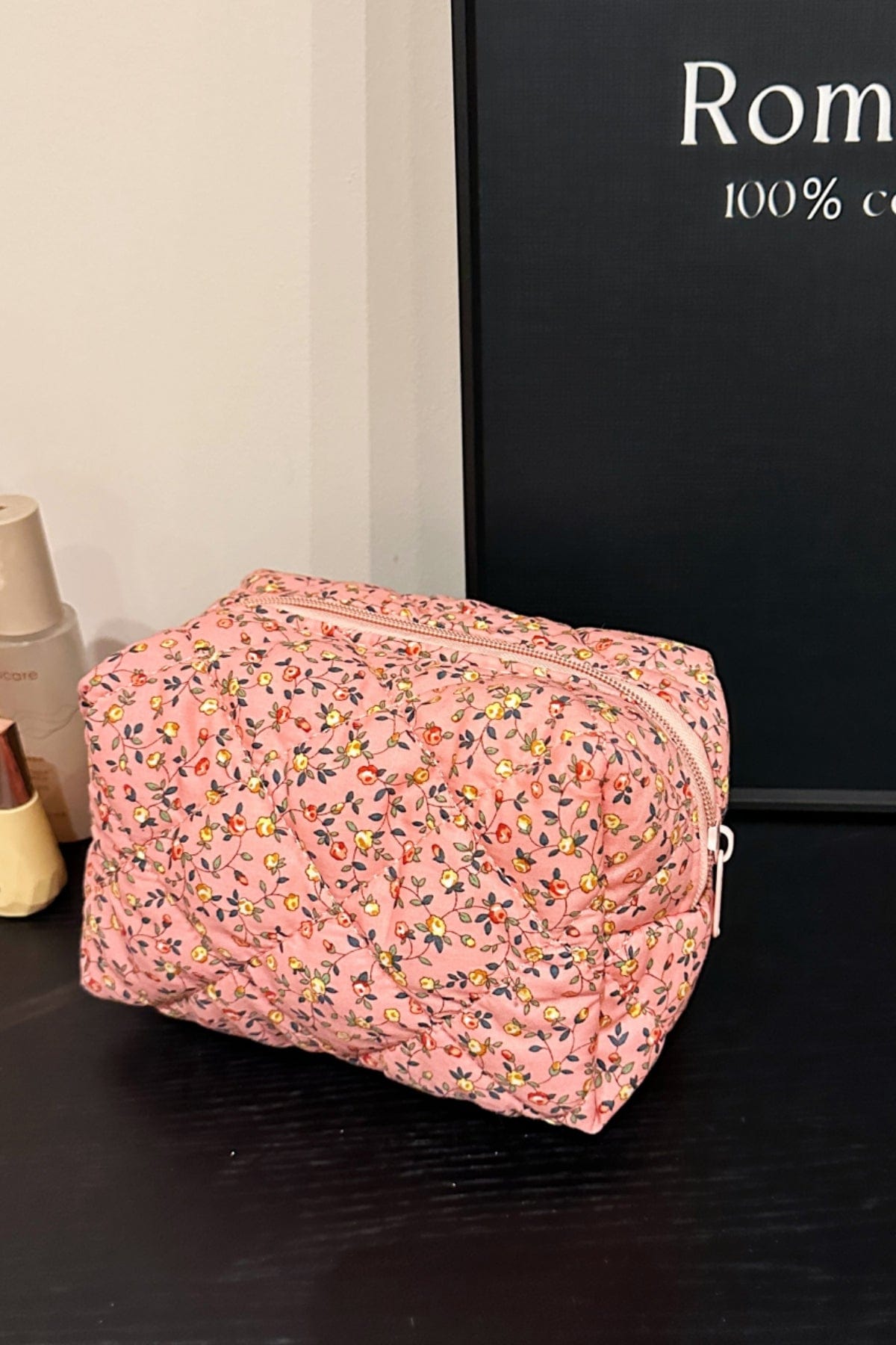 Floral Quilted Clutch with Plaid Lining - Trendsi