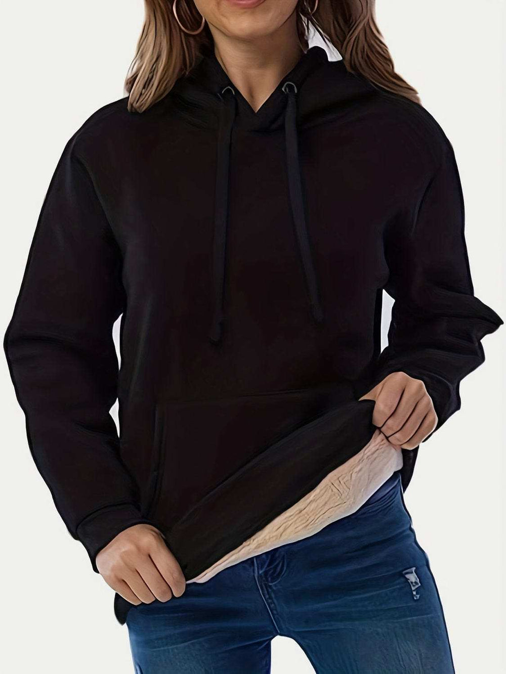 Drawstring Long Sleeve Hoodie with Kangaroo Pocket - Trendsi - Flyclothing LLC