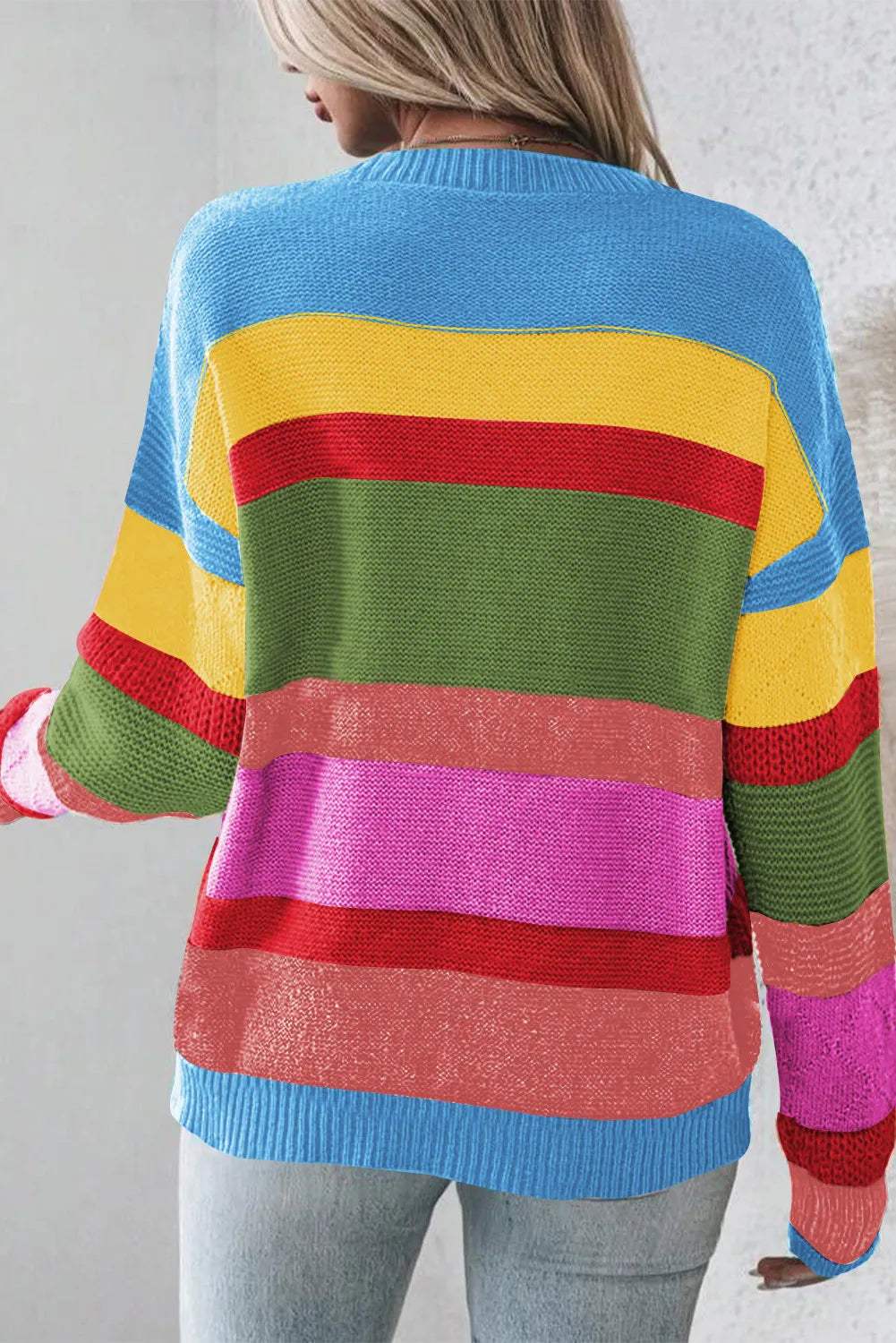 Contrast Round Neck Dropped Shoulder Sweater - Trendsi - Flyclothing LLC