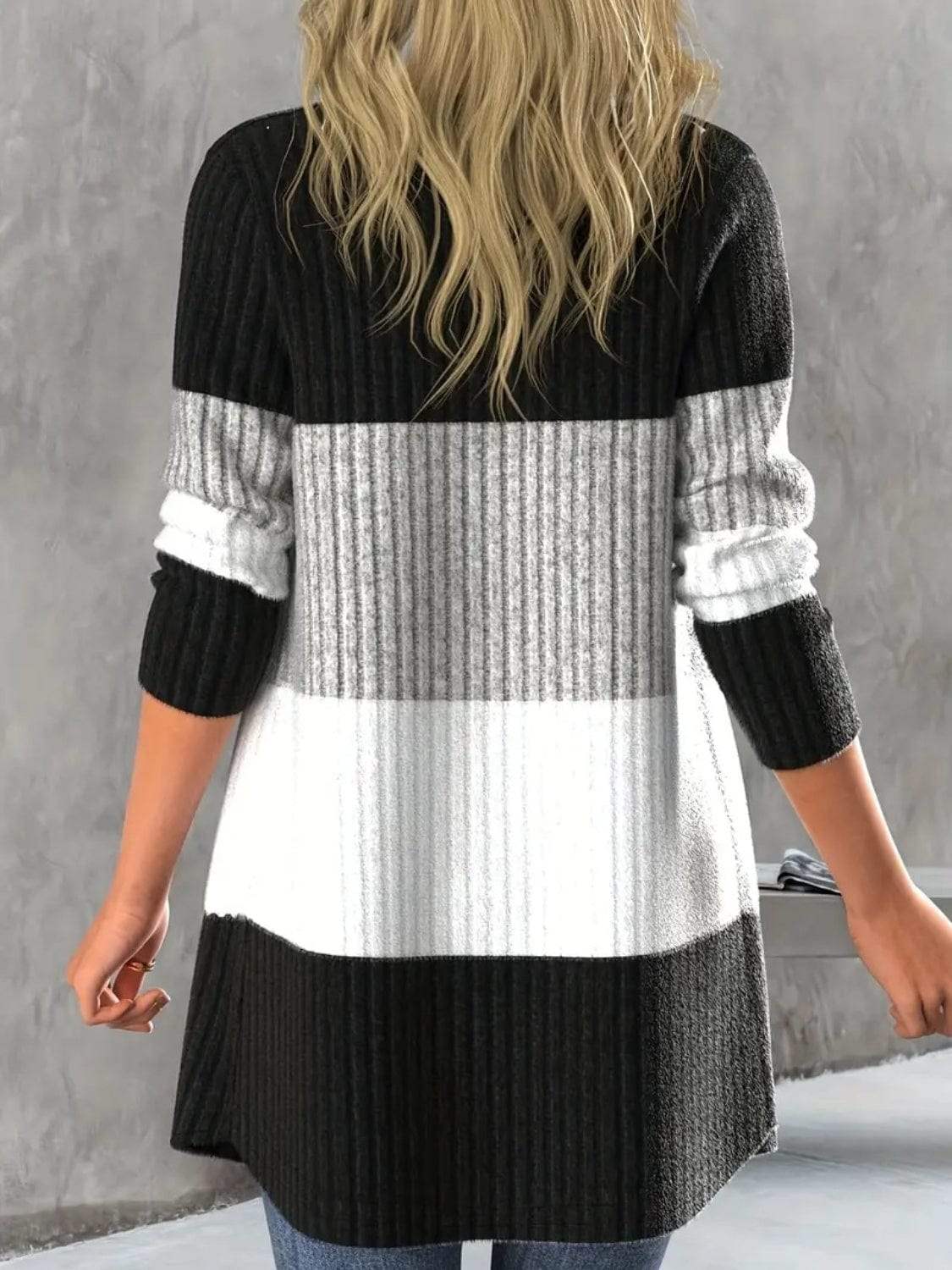 Color Block Open Front Long Sleeve Cardigan - Trendsi - Flyclothing LLC