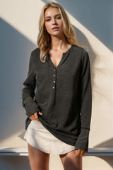 Double Take Full Size Notched Thumbhole Long Sleeve T-Shirt - Trendsi - Flyclothing LLC