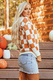 Checkered Long Sleeve Hooded Sweater - Trendsi - Flyclothing LLC
