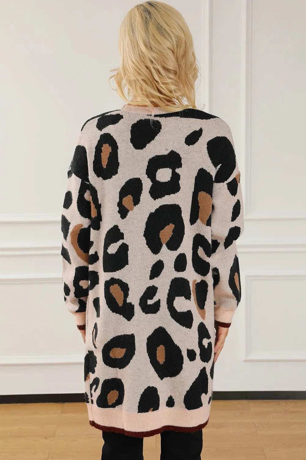Leopard Open Front Long Sleeve Cardigan - Trendsi - Flyclothing LLC