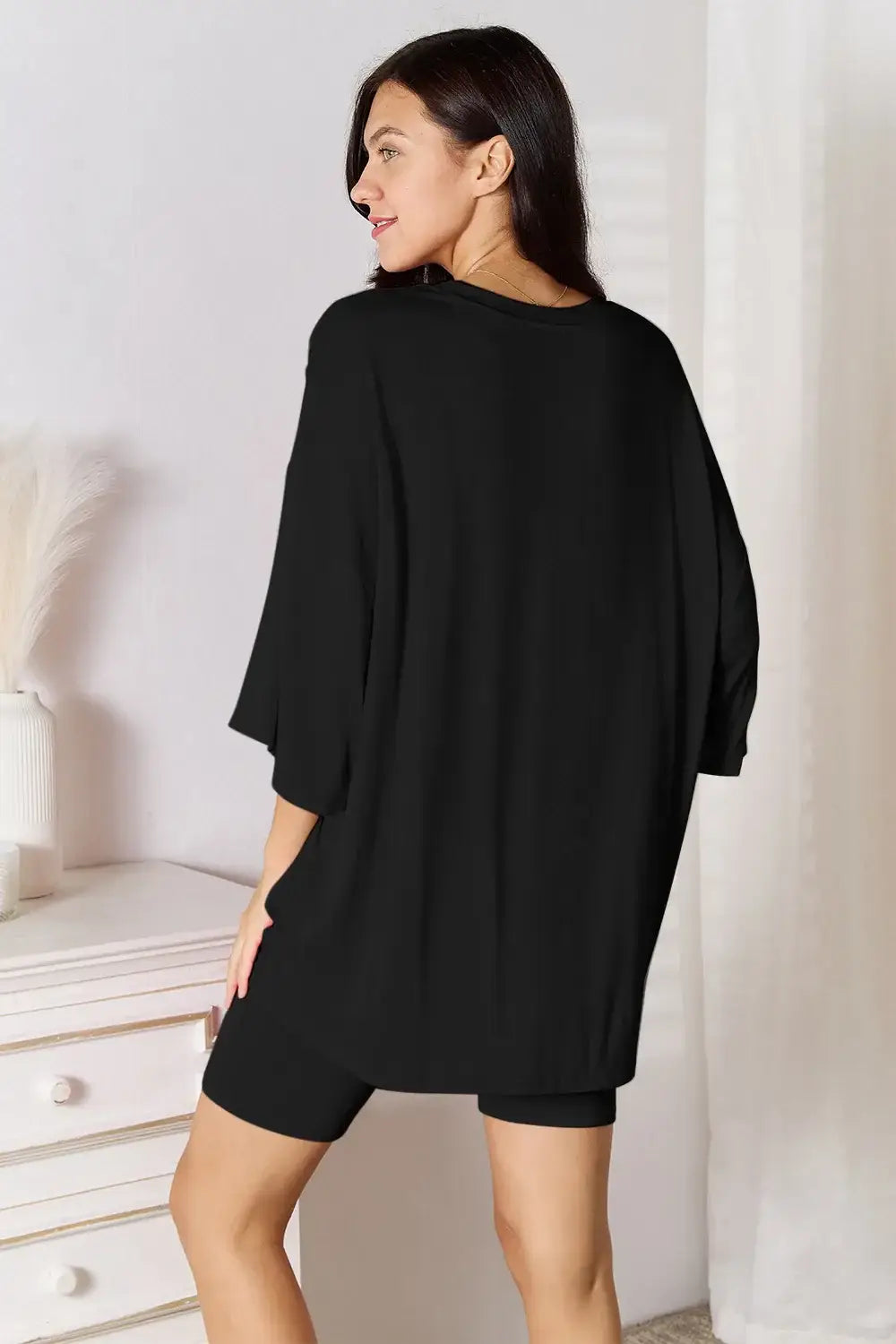 Basic Bae Bamboo Full Size Round Neck Drop Shoulder T-Shirt and Shorts Set - Trendsi - Flyclothing LLC