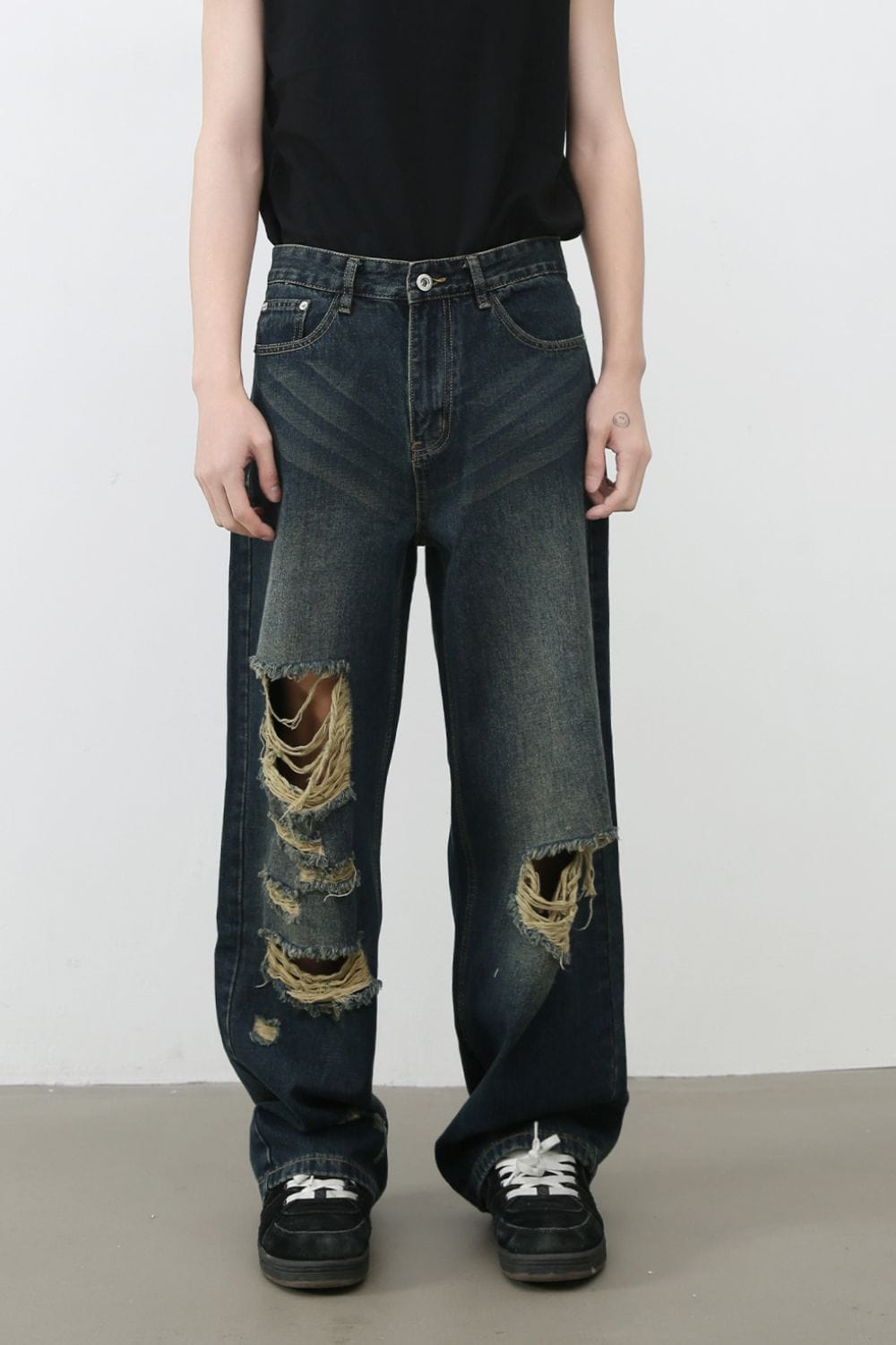 Men's Distressed Wide Leg Jeans - Trendsi